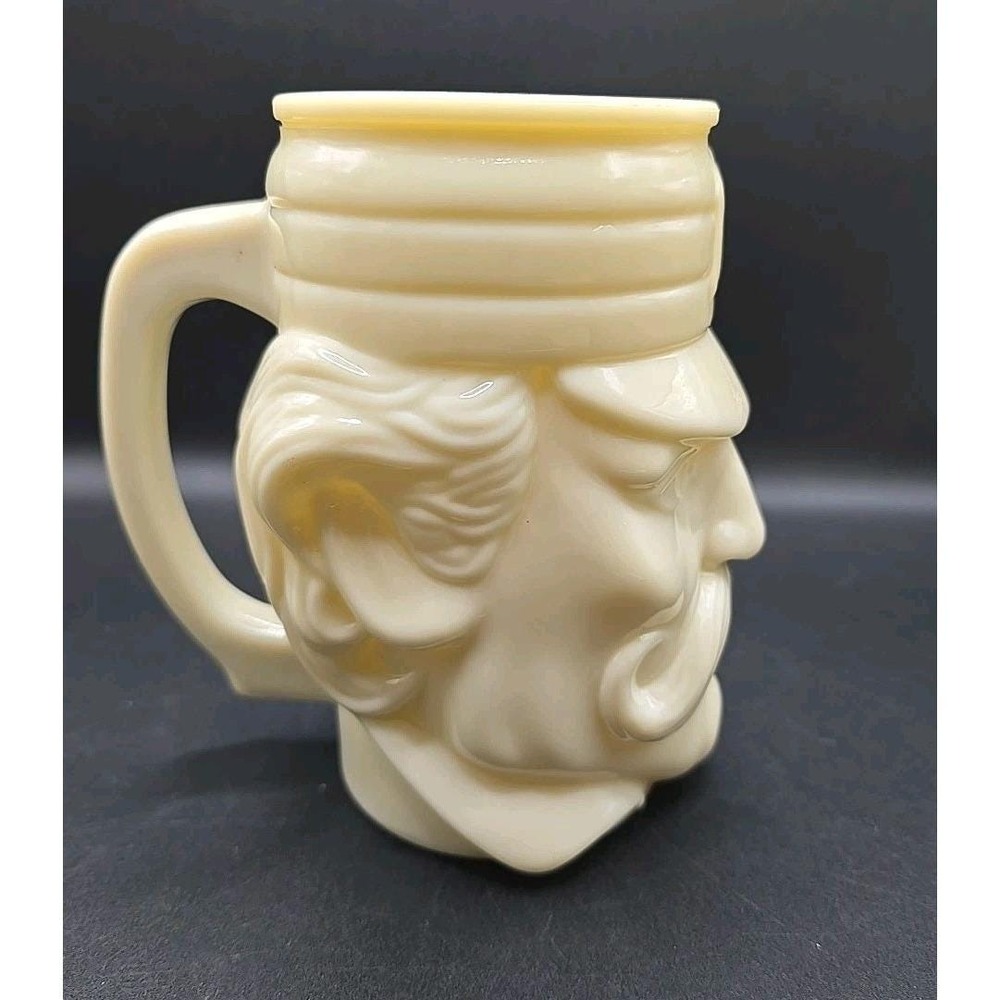 Vintage 80's Avon Face Mug "Casey at the Bat" White Milk Glass/Custard Glass - Picture 3 of 7